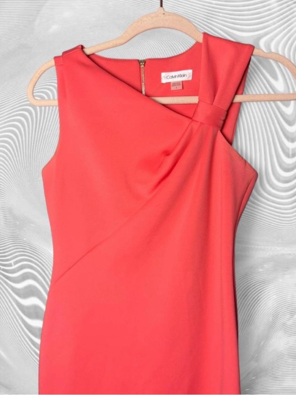 Calvin Klein Coral One-Shoulder Knot Detail Dress